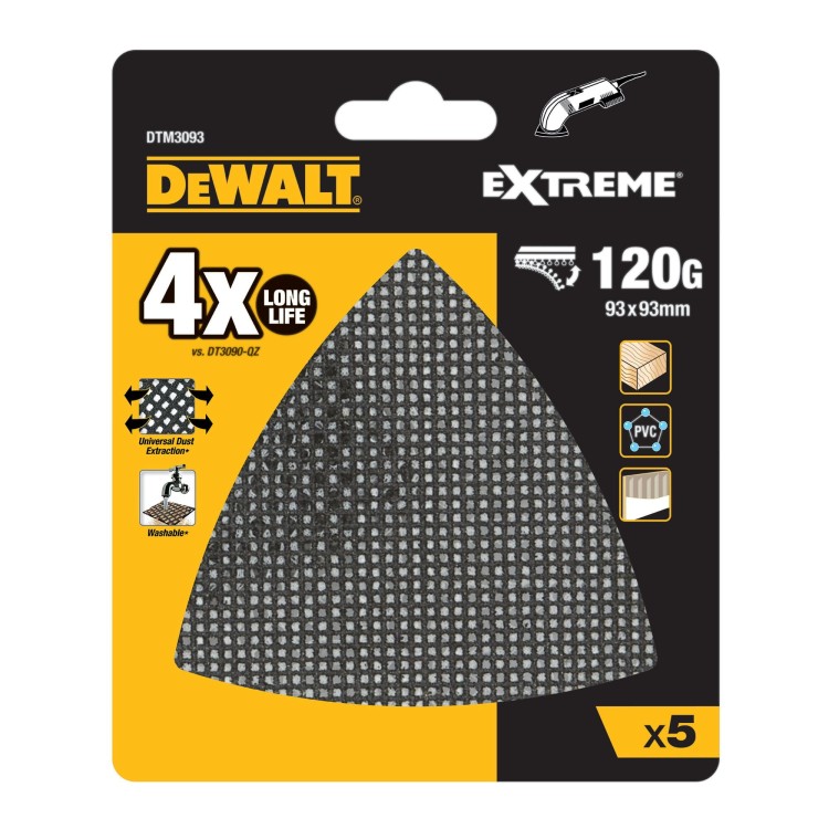 Siatka szlifierska 93x93mm gradacja 120 do drewna, PVC 5szt. DeWALT DTM3093