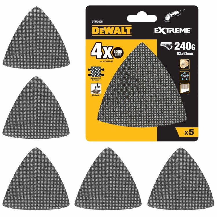 Siatka ścierna 93x93mm gradacja 240 do drewna, PVC 5szt. DeWALT DTM3095