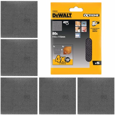 Siatka ścierna 115x115mm gr 80 do drewna metalu PCV 5szt DeWALT DTM3022