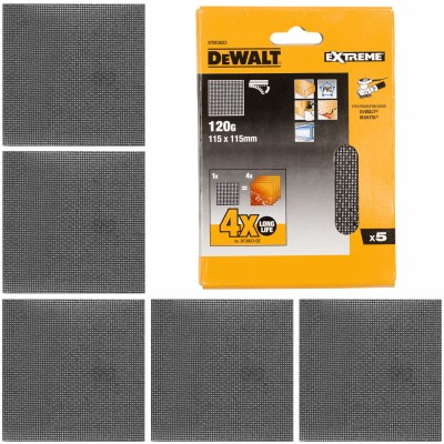 Siatka ścierna 115x115mm gr 120 do drewna metalu PCV 5szt DeWALT DTM3023