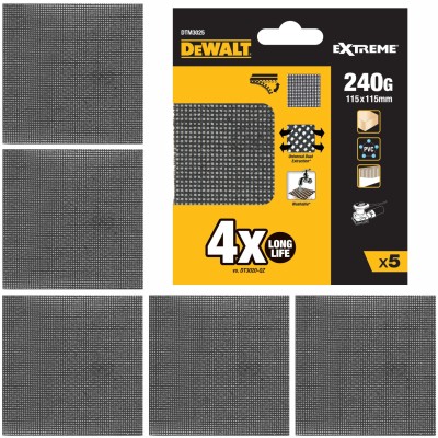 Siatka ścierna 115x115mm gr 240 do drewna metalu PCV 5szt DeWALT DTM3025