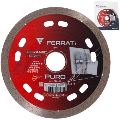 Tarcza diamentowa tnąca 1A1R 125x22,23mm PURO FERRATI F20200