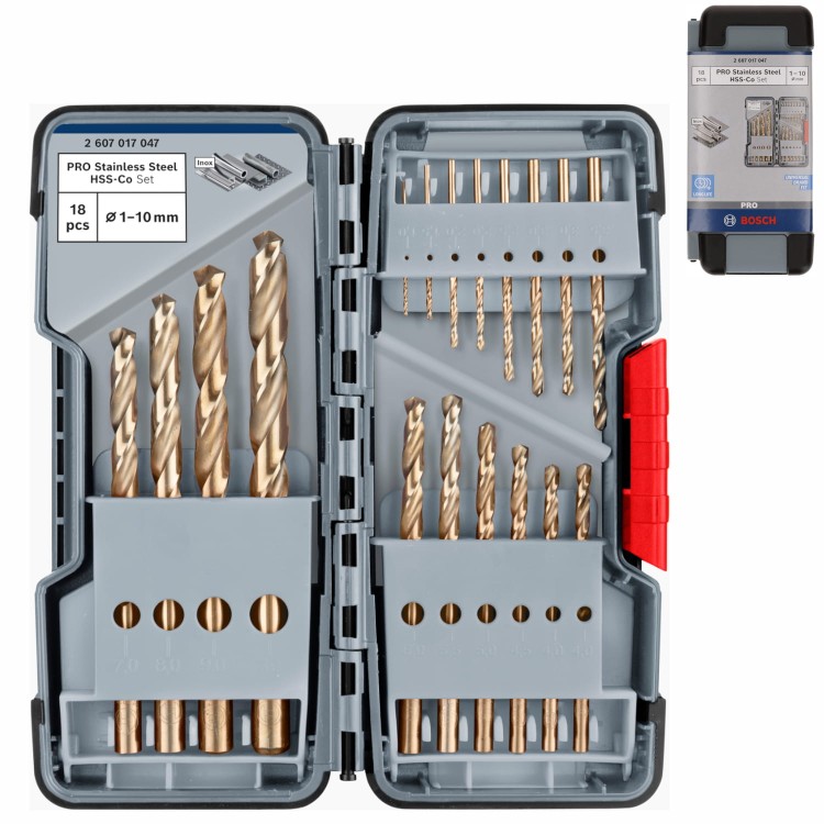 Zestaw wierteł PRO Stainless Steel HSS-Co 1-10mm 18szt. Bosch 2607017047