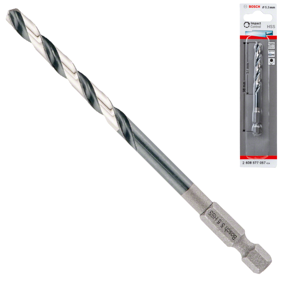 Wiertło spiralne HSS IMPACT CONTROL 1/4" BOSCH 2608577057 5,5x98mm