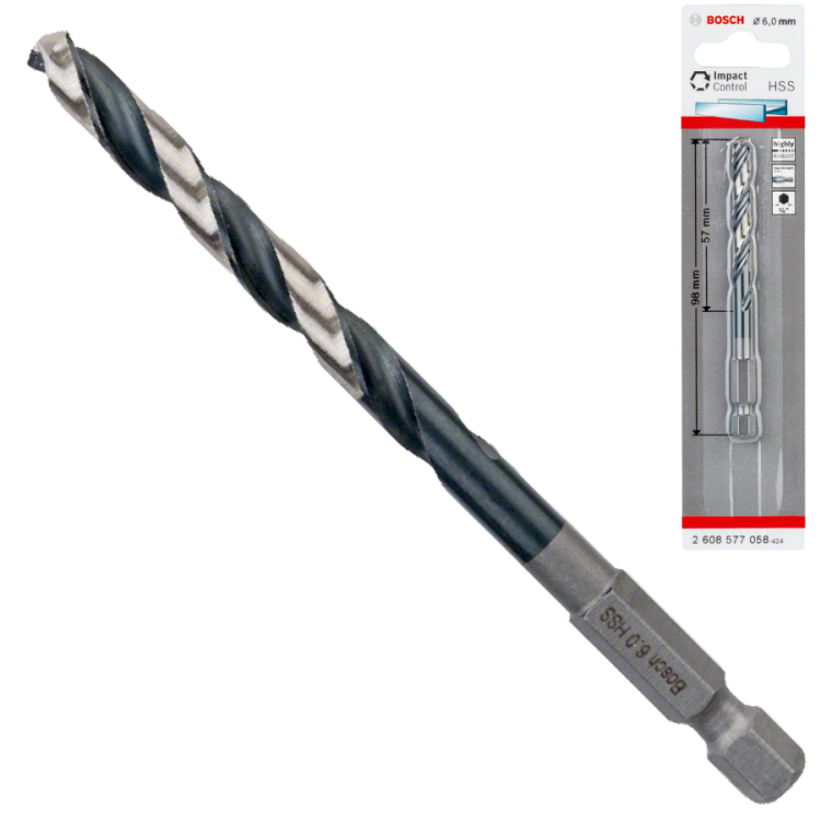 Wiertło spiralne HSS IMPACT CONTROL 1/4" BOSCH 2608577058 6x98mm