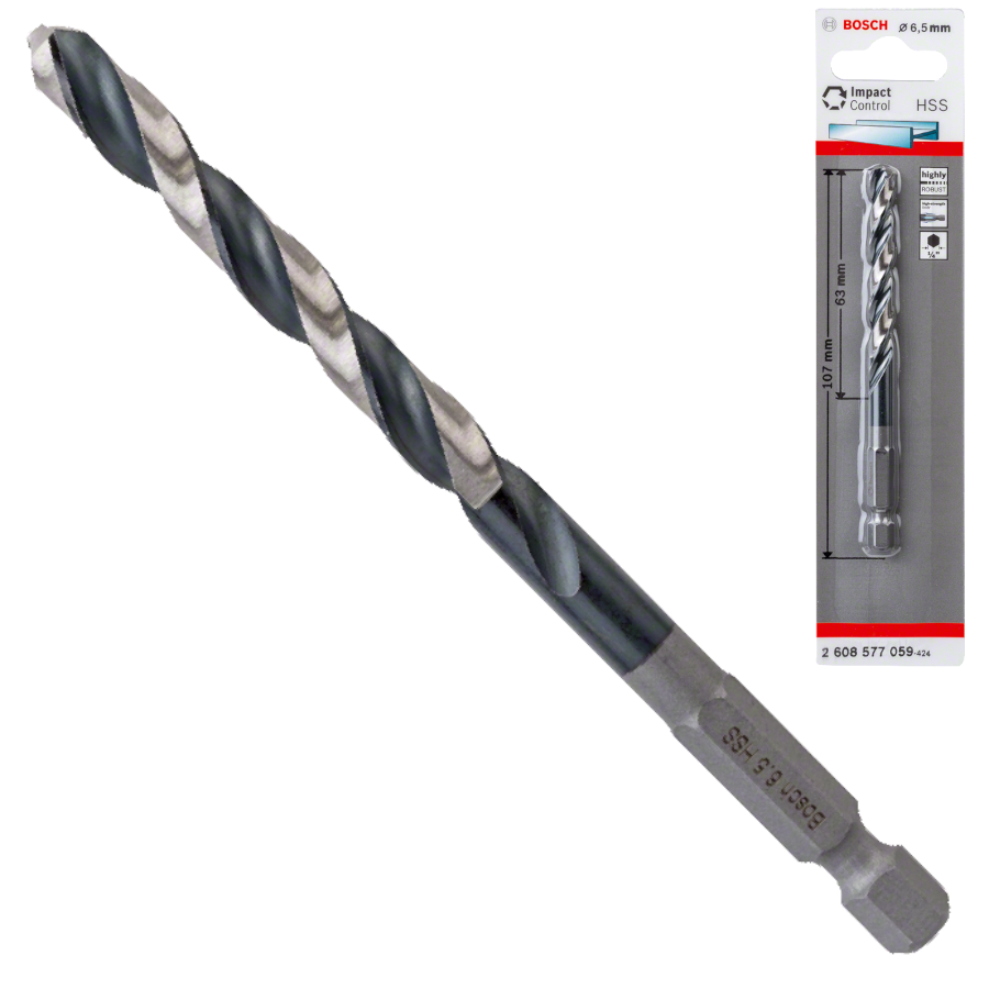 Wiertło spiralne HSS IMPACT CONTROL 1/4" BOSCH 2608577059 6,5x107mm