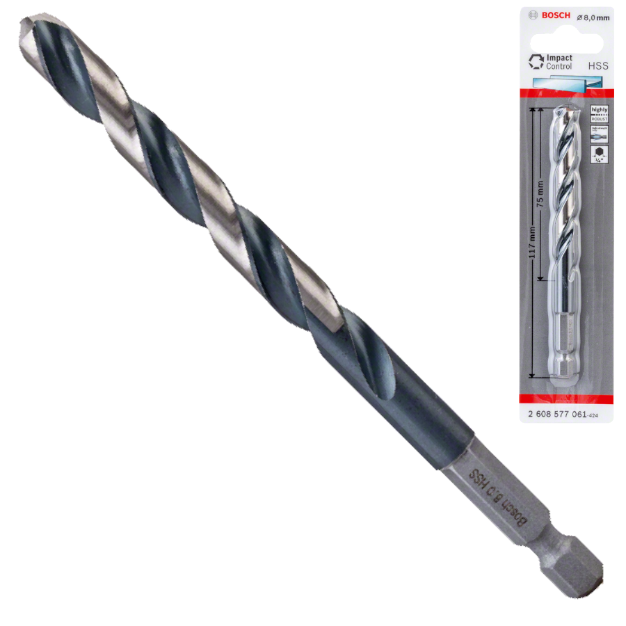 Wiertło spiralne HSS IMPACT CONTROL 1/4" BOSCH 2608577061 8x117mm
