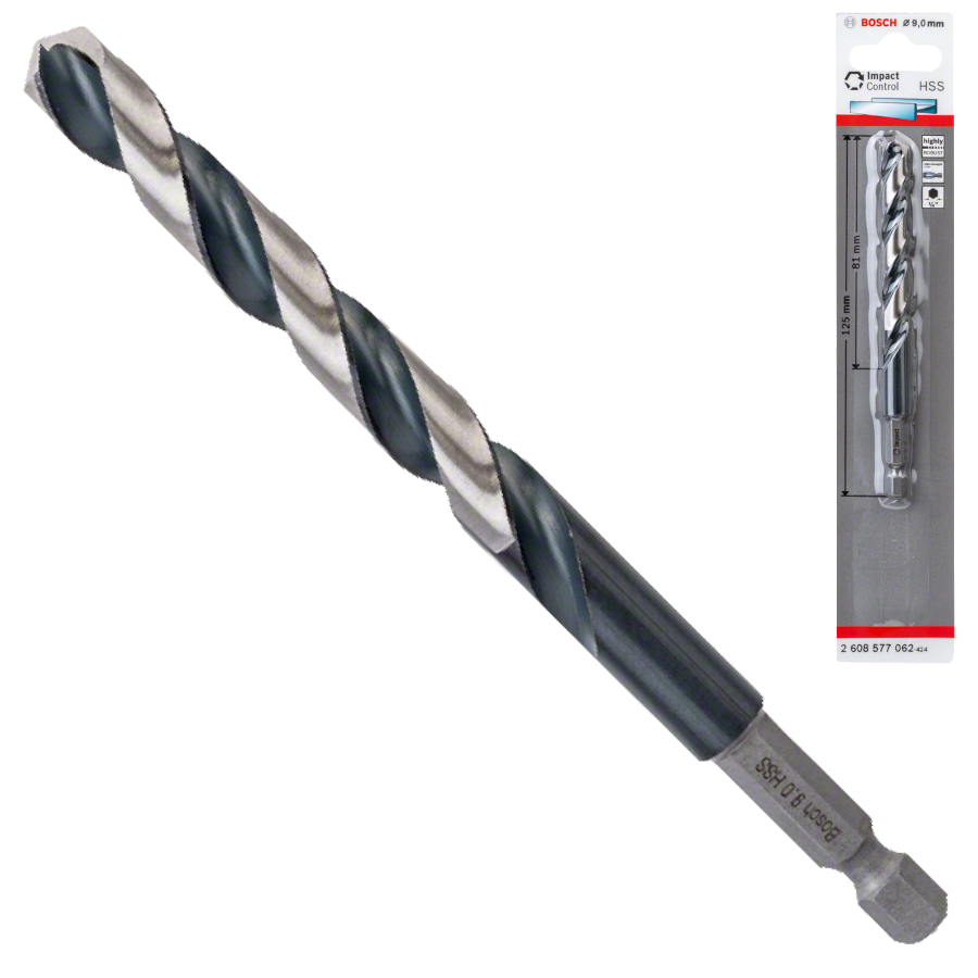 Wiertło spiralne HSS IMPACT CONTROL 1/4" BOSCH 2608577062 9x125mm