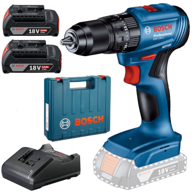 Wkrętarka bezszczotkowa Bosch GSB 185-LI + 2x 2.0 Ah aku