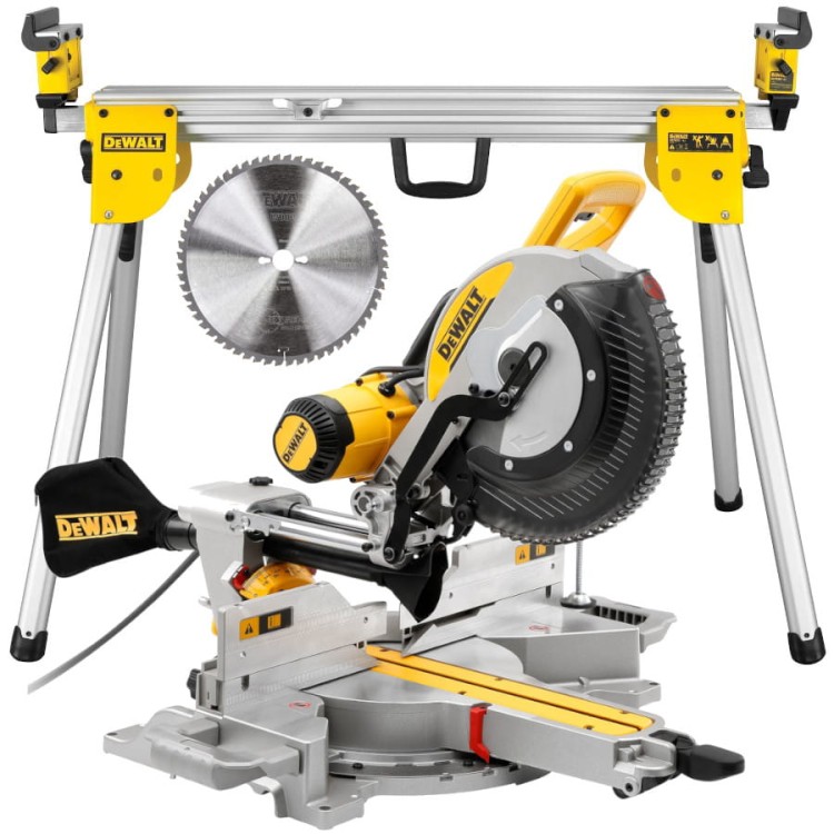 Pilarka ukosowa z posuwem 1675W 305mm DeWALT DWS780 + stół DE7033