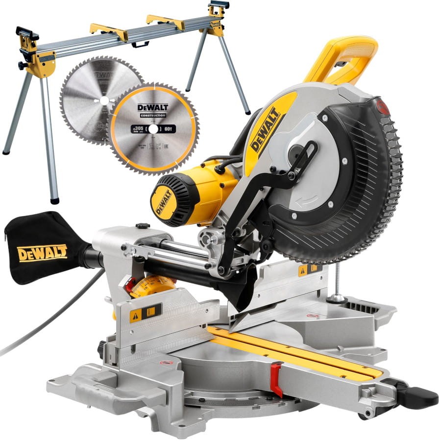 Pilarka ukosowa z posuwem 1675W 305mm DeWALT DWS780 + stół DE7023 + DT1960