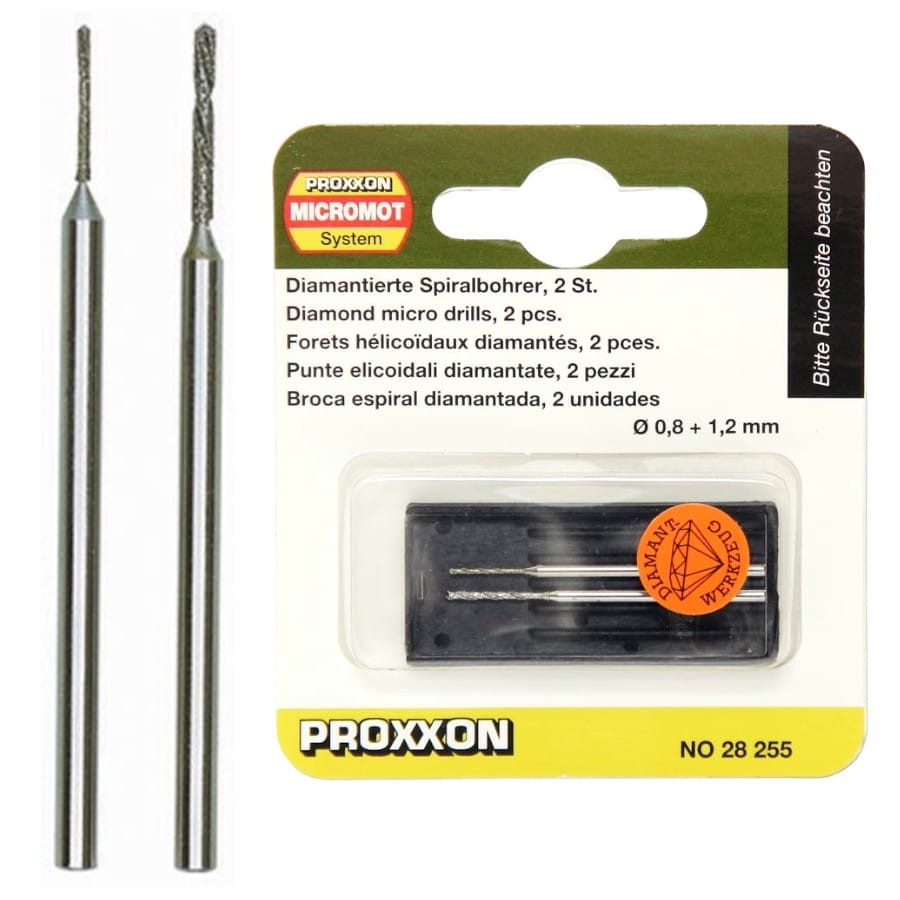 PROXXON 28255 Diamentowe wiertła śrubowe 0,8 / 1,2mm 2szt.