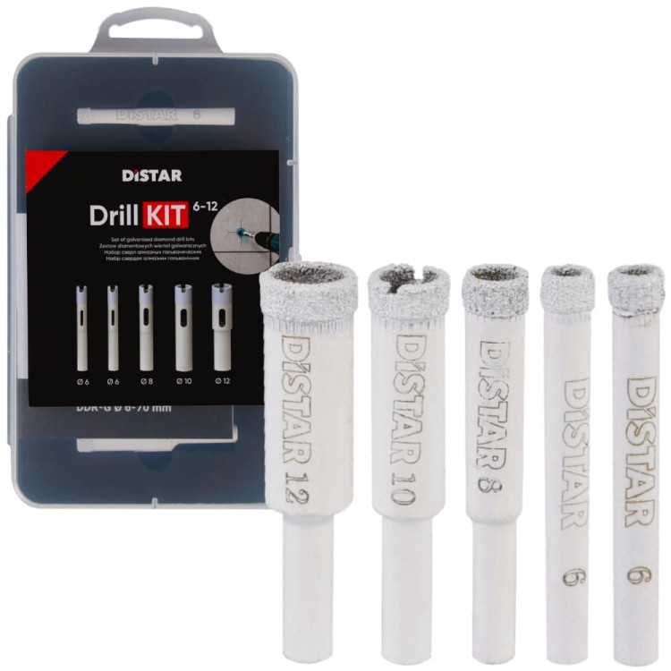 Zestaw wierteł otwornic do ceramiki, gresu 6-12mm 5szt. Distar DrillKIT