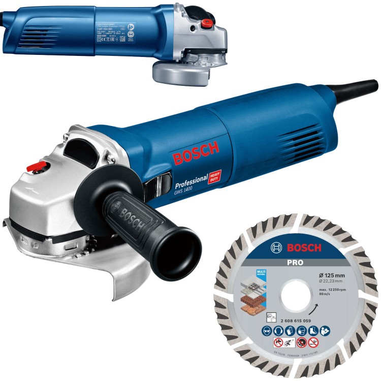 Szlifierka kątowa 1400W Bosch GWS 1400 + Tarcza diamentowa 125mm