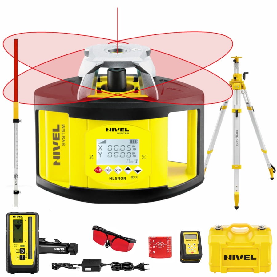 NIVEL SYSTEM Niwelator rotacyjny NL540R czujnik RD700 + Statyw SJJ32 + Łata LS-24