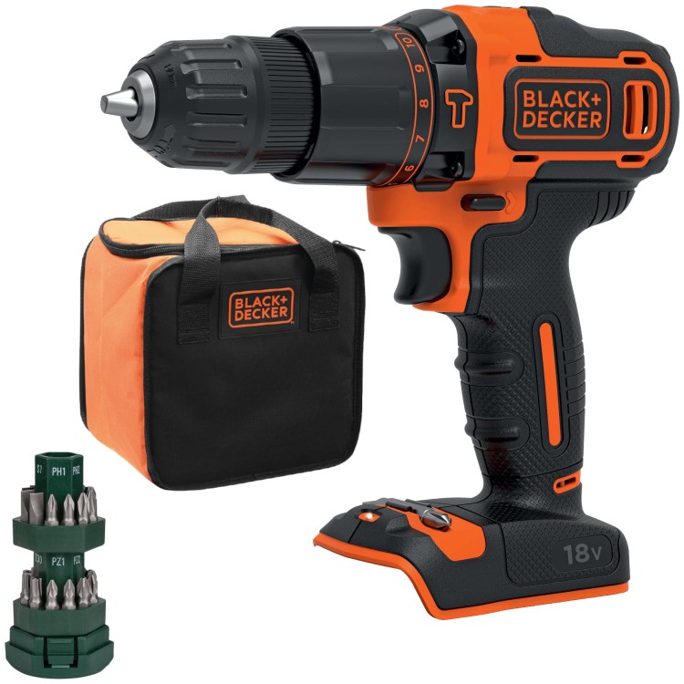 Wkrętarka udarowa 18V 40Nm Black Decker BDCHD18 + Torba + Zestaw 25 bitów
