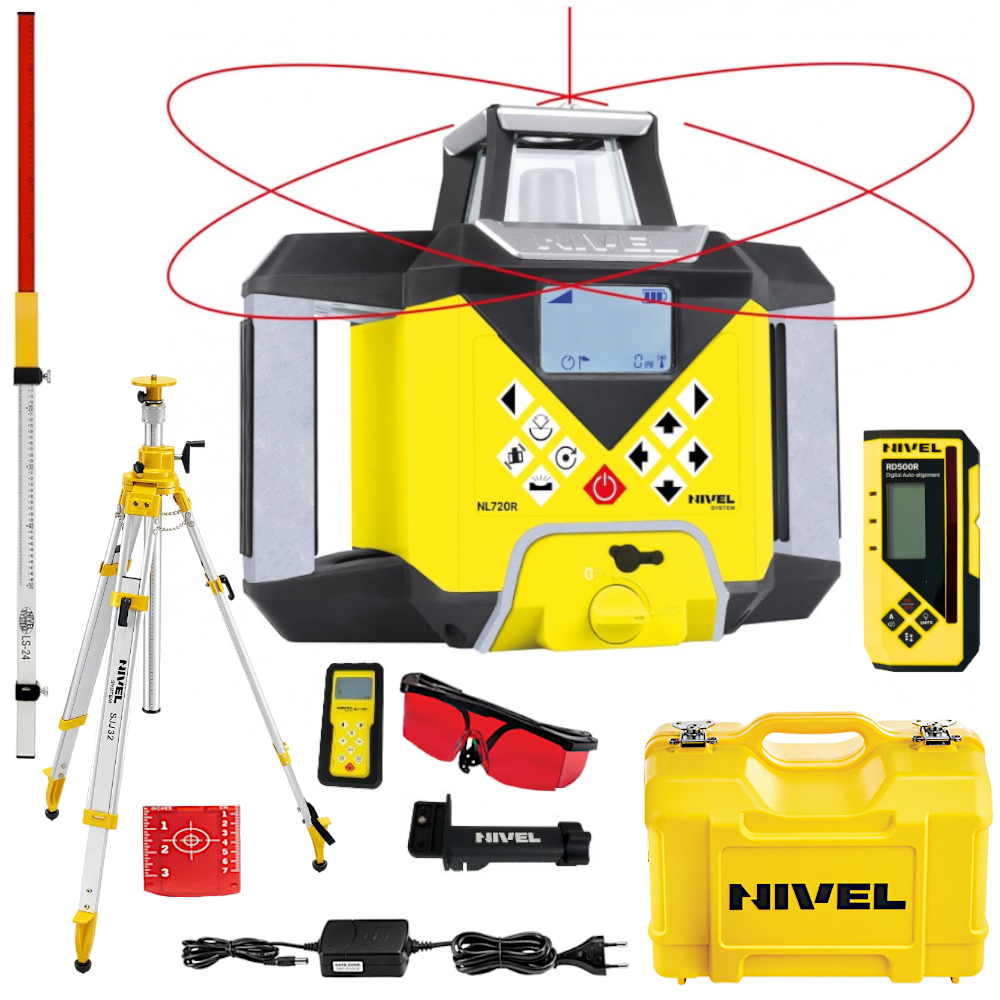 Niwelator laserowy DIGITAL Nivel System NL720R czerwony 700m z czujnikiem + Statyw SJJ32 + Łata