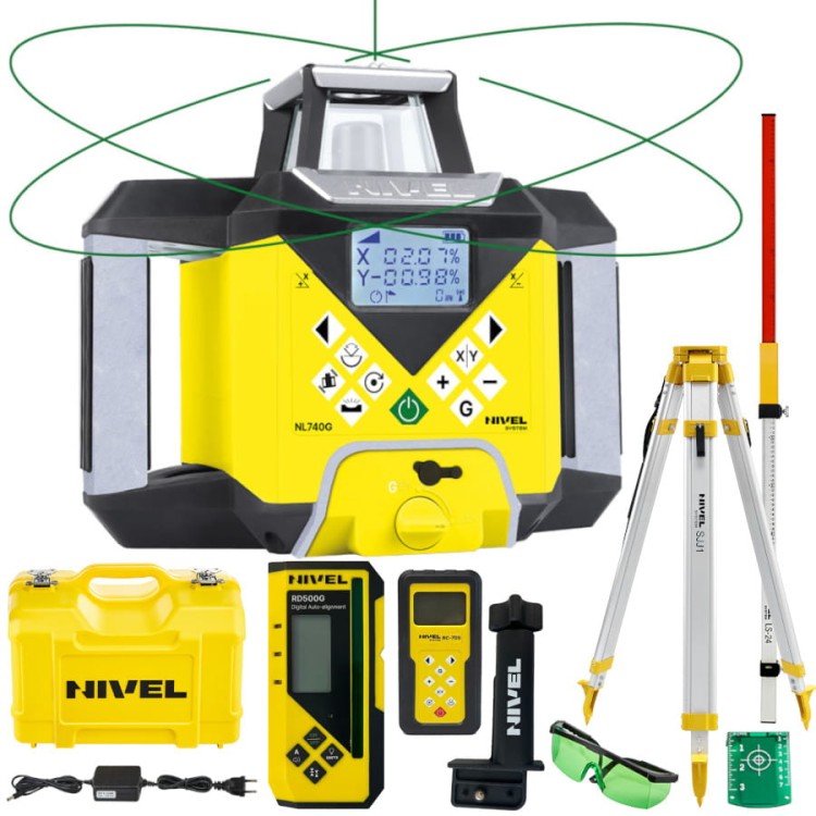 Laser obrotowy czujnik RD500G akcesoria Nivel System NL740G DIGITAL + statyw SJJ1 + łata LS-24