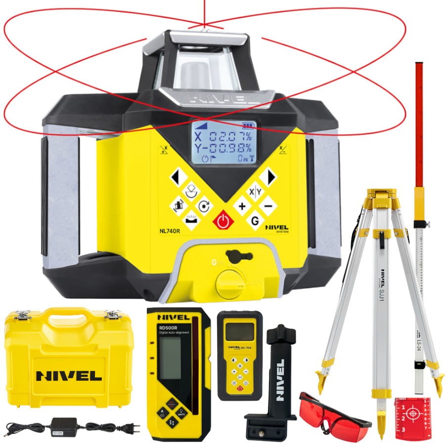 Laser obrotowy czujnik RD500R akcesoria Nivel System NL740R DIGITAL + statyw SJJ1 + łata LS-24