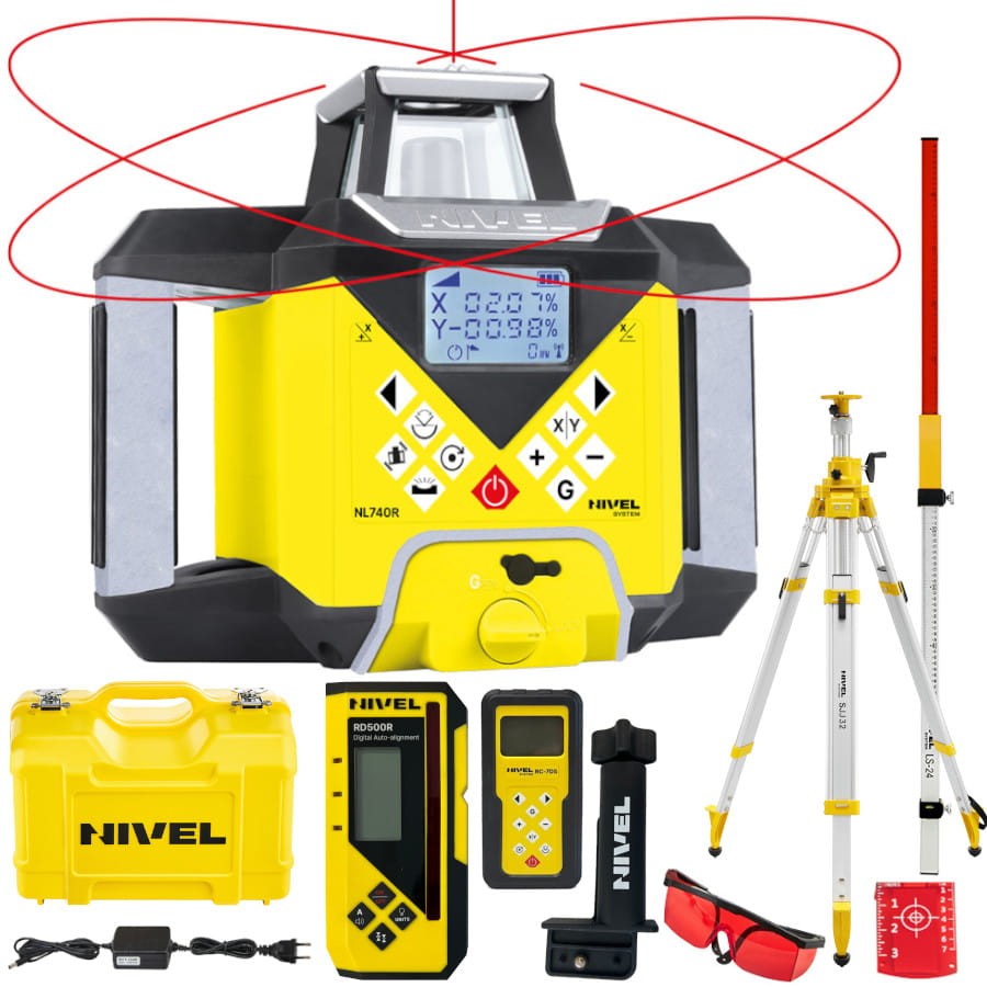 Laser obrotowy czujnik RD500R akcesoria Nivel System NL740R DIGITAL + statyw SJJ32 + łata LS-24