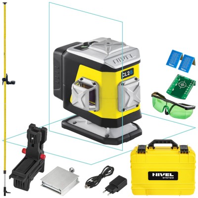 Laser krzyżowy z niebieską wiązką 2x 360° Nivel System CL2B + Tyczka LP-36