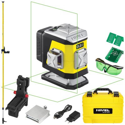 Laser krzyżowy z zieloną wiązką 2x 360° Nivel System CL2G + Tyczka LP-36