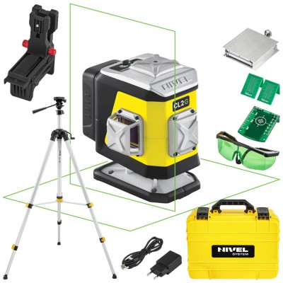 Laser krzyżowy zielony 2x 360° Nivel System CL2G + Statyw SJJ-M1 EX