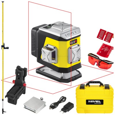 Laser krzyżowy z czerwoną wiązką 2x 360° Nivel System CL2R + Tyczka LP-36
