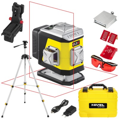 Laser krzyżowy czerwony 2x 360° Nivel System CL2R + Statyw SJJ-M1 EX