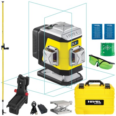 Laser krzyżowy z niebieską wiązką 3x 360° Nivel System CL3B + Tyczka LP-36