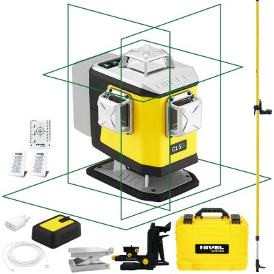 Laser krzyżowy 4x 360° wiązka zielona z spadkami akc Nivel System CL5G + tyczka LP36