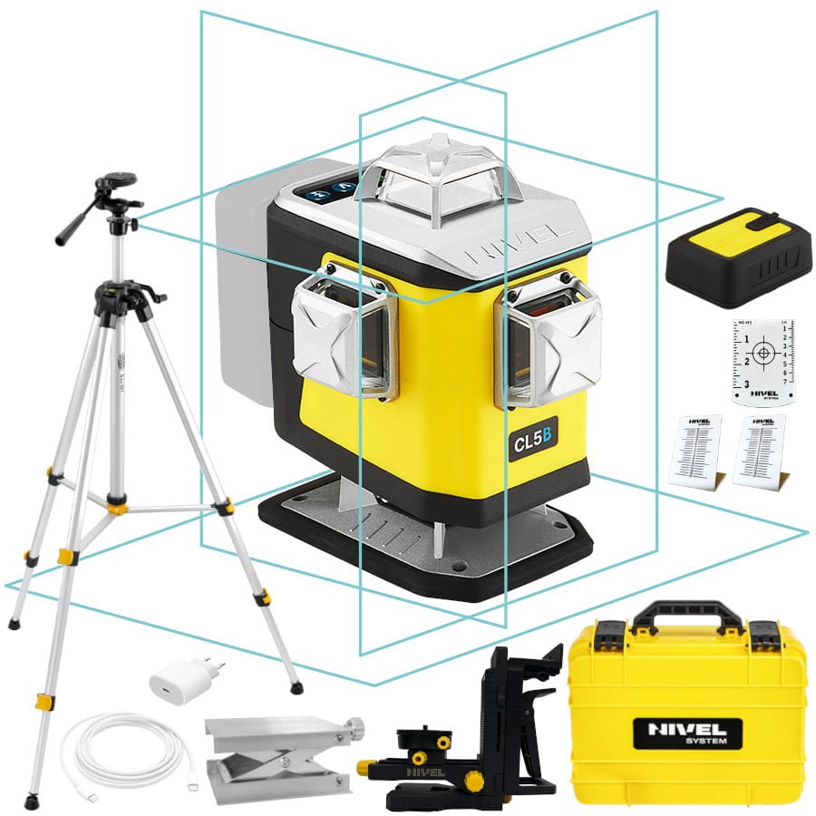 Laser krzyżowy 4x 360° wiązka niebieska z spadkami akc Nivel System CL5B + statyw SJJ M1EX