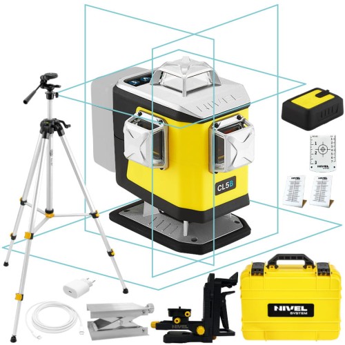 Laser krzyżowy 4x 360° wiązka niebieska z spadkami akc Nivel System CL5B + statyw SJJ M1EX
