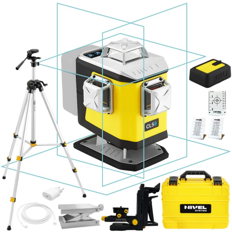 Laser krzyżowy 4x 360° wiązka niebieska z spadkami akc Nivel System CL5B + statyw SJJ M1EX