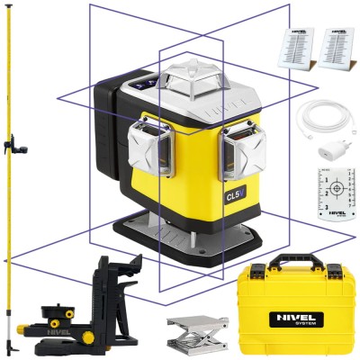 Laser krzyżowy fioletowy 4x 360° Nivel System CL5V + Tyczka LP-36