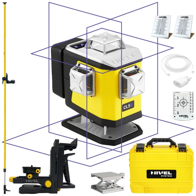 Laser krzyżowy fioletowy 4x 360° Nivel System CL5V + Tyczka LP-36