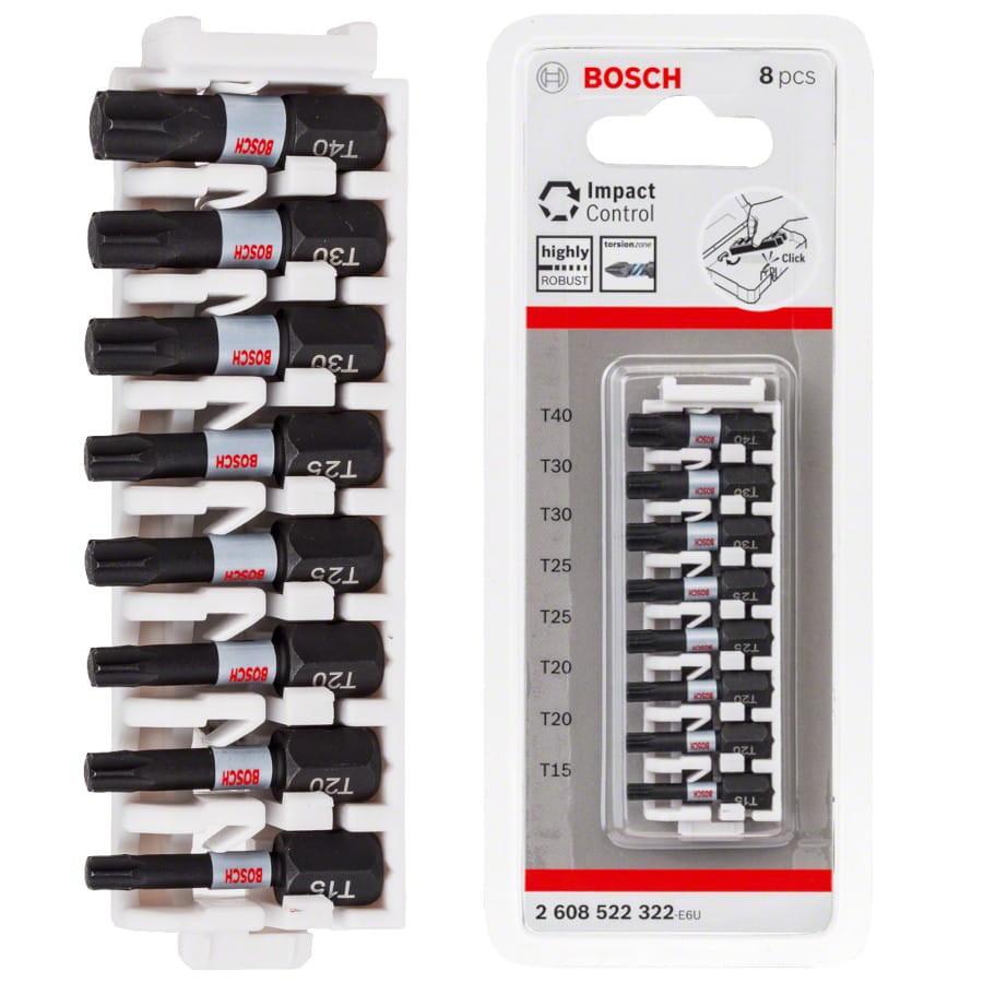 Zestaw bitów TORX T15-40 25mm 1/4 25mm 8szt Impact Control Extra Hard BOSCH