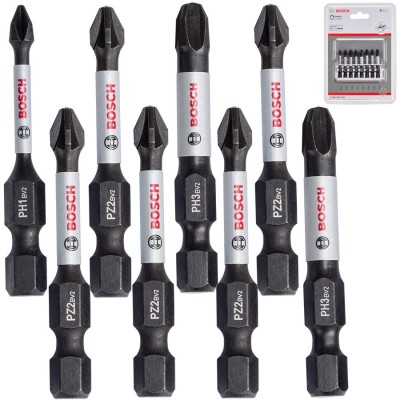 Zestaw bitów PH1 PH2 PH3 PZ2 PZ3 55mm 8szt. Impact Extra Hard BOSCH