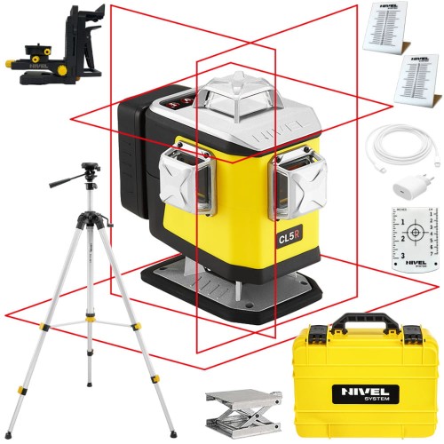 Laser krzyżowy czerwony 4x 360° Nivel System CL5R + Statyw SJJ-M1 EX