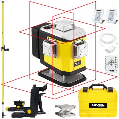 Laser krzyżowy z czerwoną wiązką 4x 360° Nivel System CL5R + Tyczka LP-36