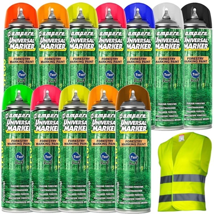 Ampere Spray do znakowania drewna UNIVERSAL MARKER 12x 500ml + Kamizelka
