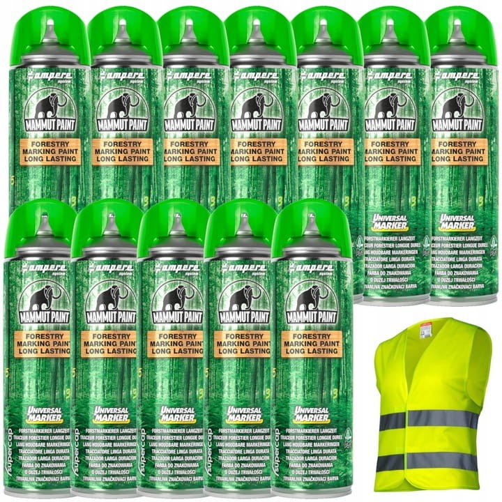Farba do znakowania drzew zielona 12x 500ml Ampere + Kamizelka ostrzegawcza