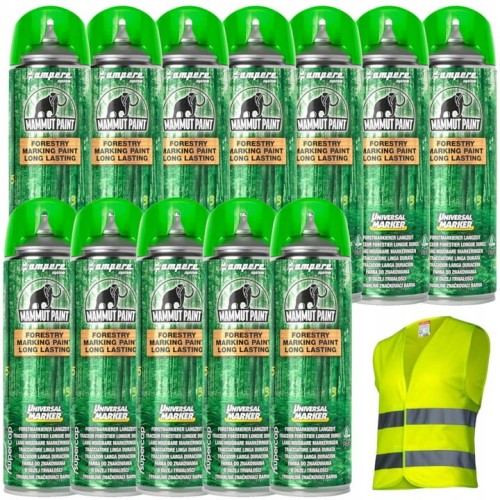 Farba do znakowania drzew zielona 12x 500ml Ampere + Kamizelka ostrzegawcza