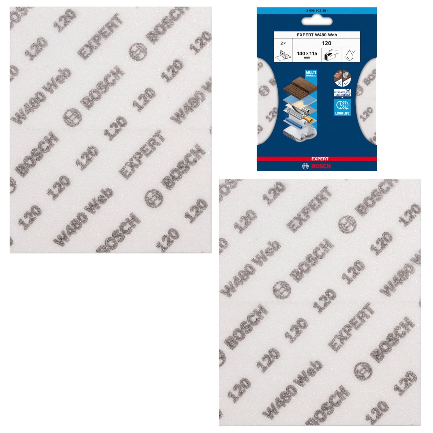 Arkusz do szlifowania ręcznego G120 EXPERT W480 Web 115x140mm 2szt. BOSCH 2608902381