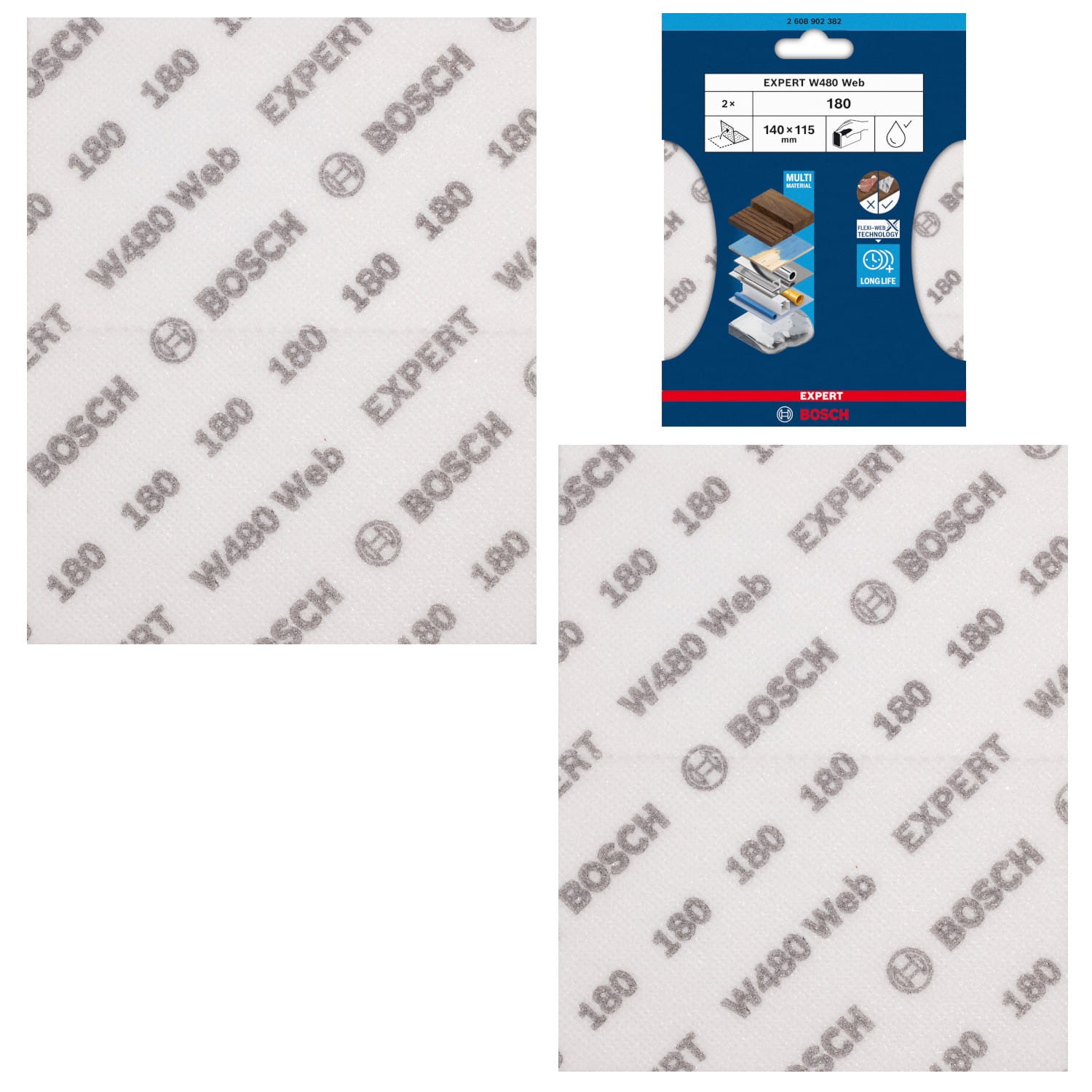 Arkusz do szlifowania ręcznego G180 EXPERT W480 Web 115x140mm 2szt. BOSCH 2608902382