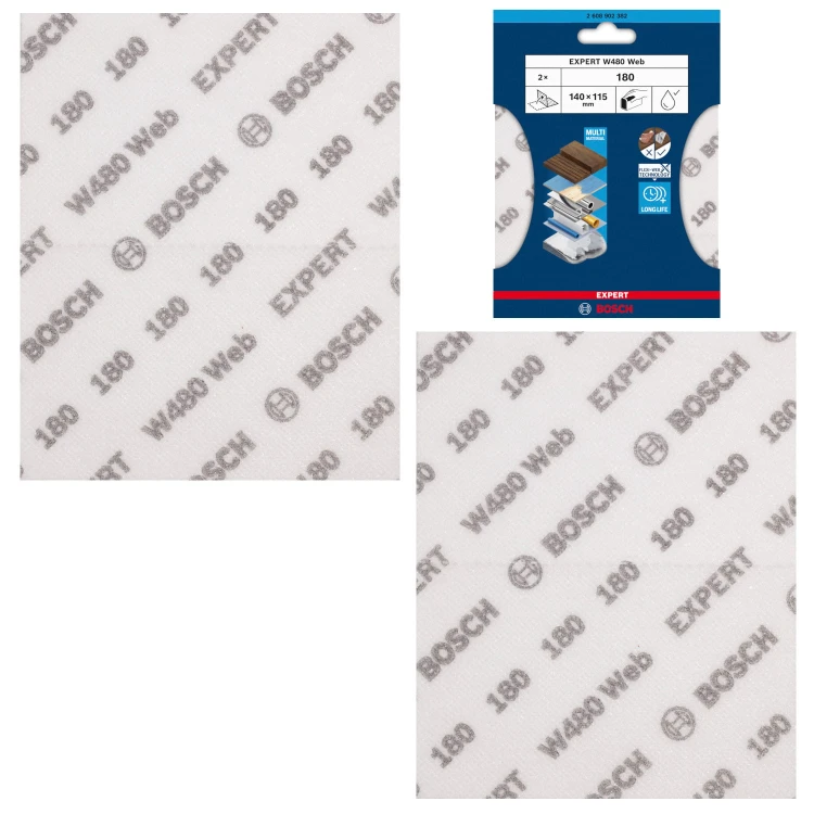 Arkusz do szlifowania ręcznego G180 EXPERT W480 Web 115x140mm 2szt. BOSCH 2608902382