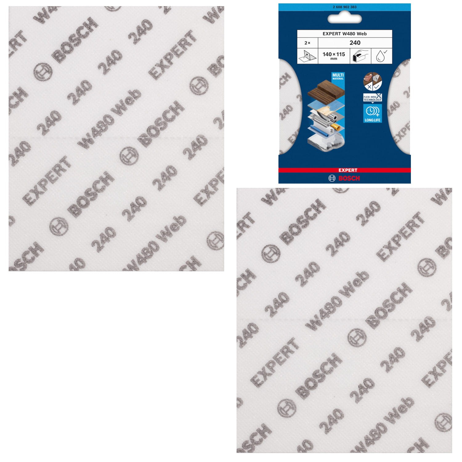 Arkusz do szlifowania ręcznego G240 EXPERT W480 Web 115x140mm 2szt. BOSCH 2608902383