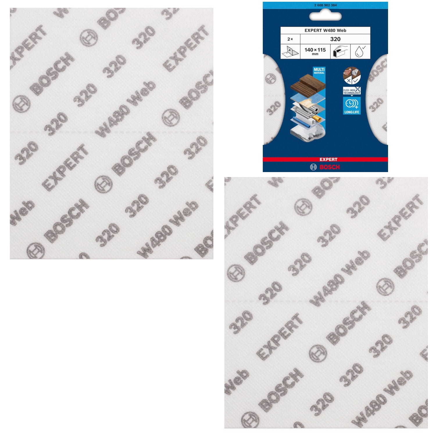 Arkusz do szlifowania ręcznego G320 EXPERT W480 Web 115x140mm 2szt. BOSCH 2608902384