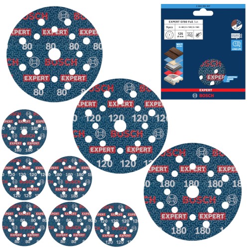 Zestaw 9 ceramicznych papierów ściernych 125mm O780 FOIL G80/120/180 BOSCH 2608902407