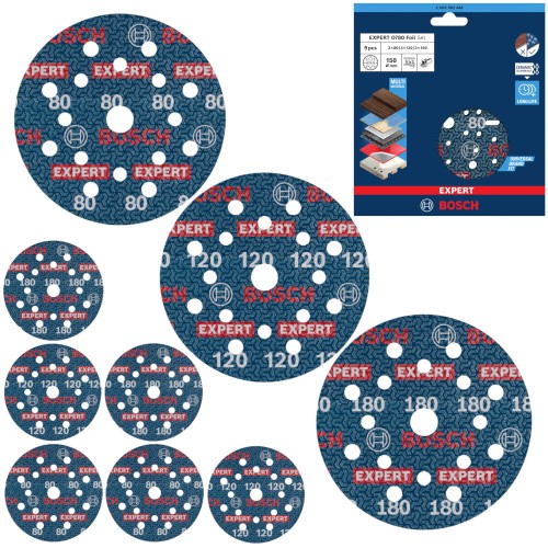 Zestaw 9 ceramicznych papierów ściernych 150mm O780 FOIL G80/120/180 BOSCH 2608902448